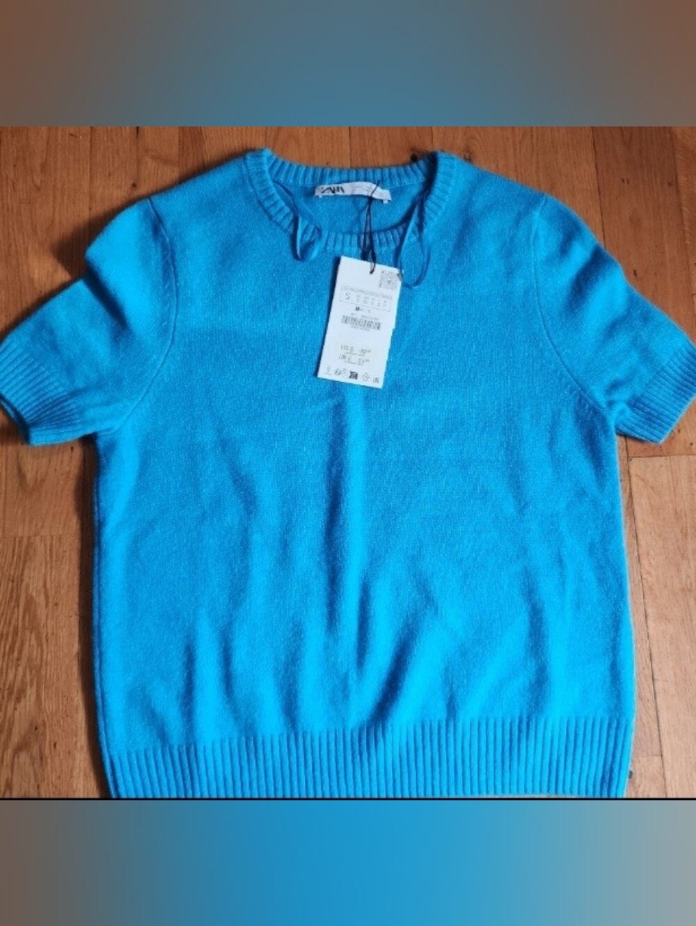 Zara Bright Turquoise Short-Sleeve Knit Sweater